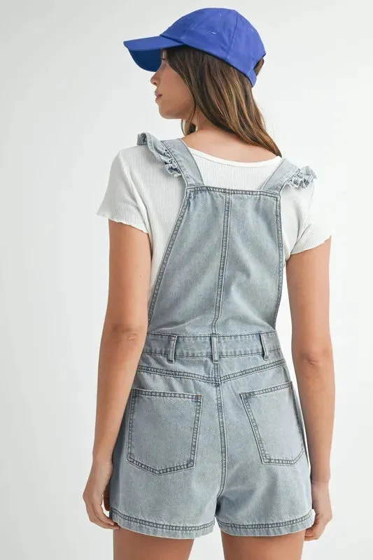 Ruffle Shoulder Denim Overall Romper