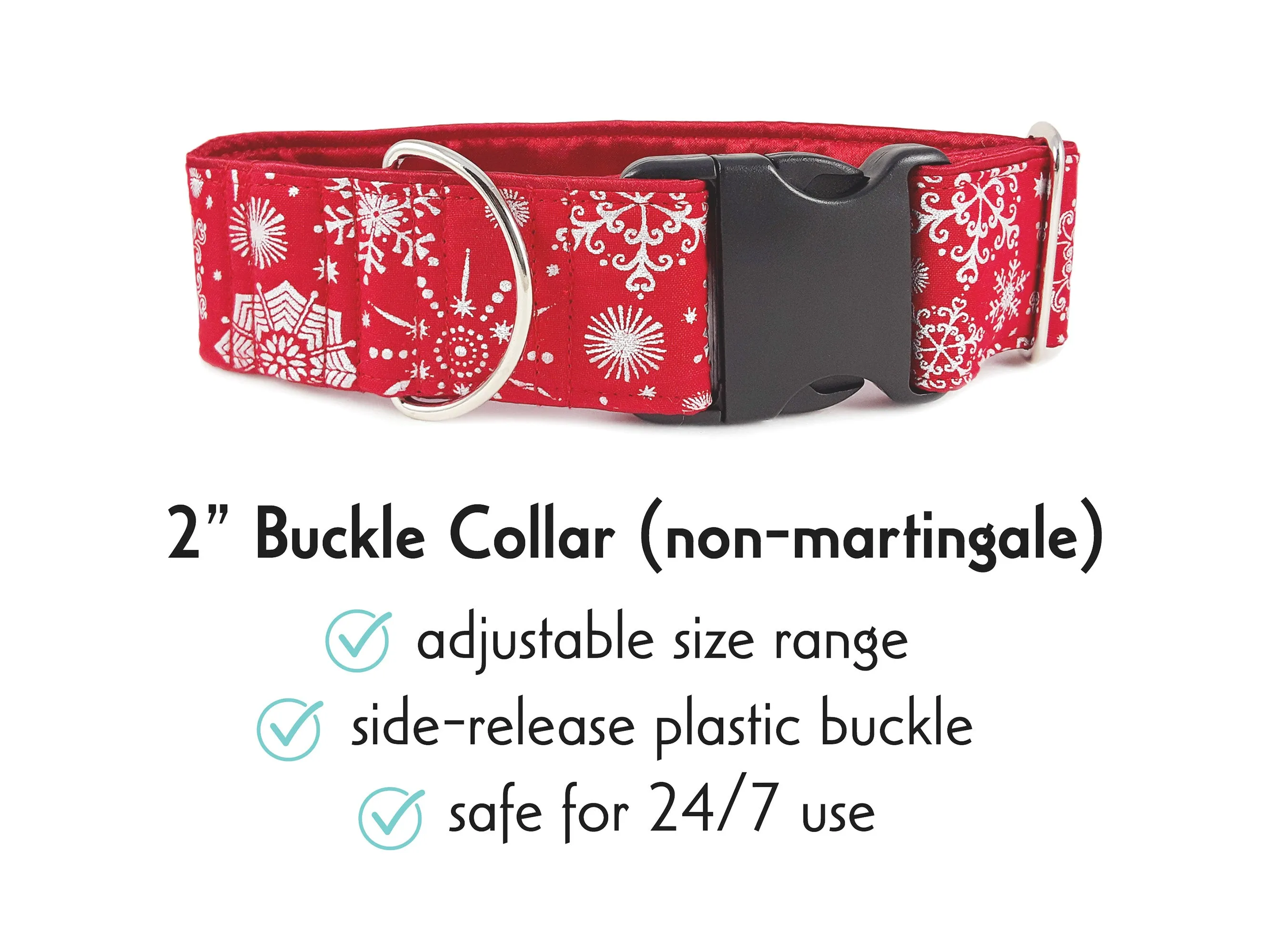 Snowflakes in Red - Martingale Dog Collar or Buckle Dog Collar - 2" Width