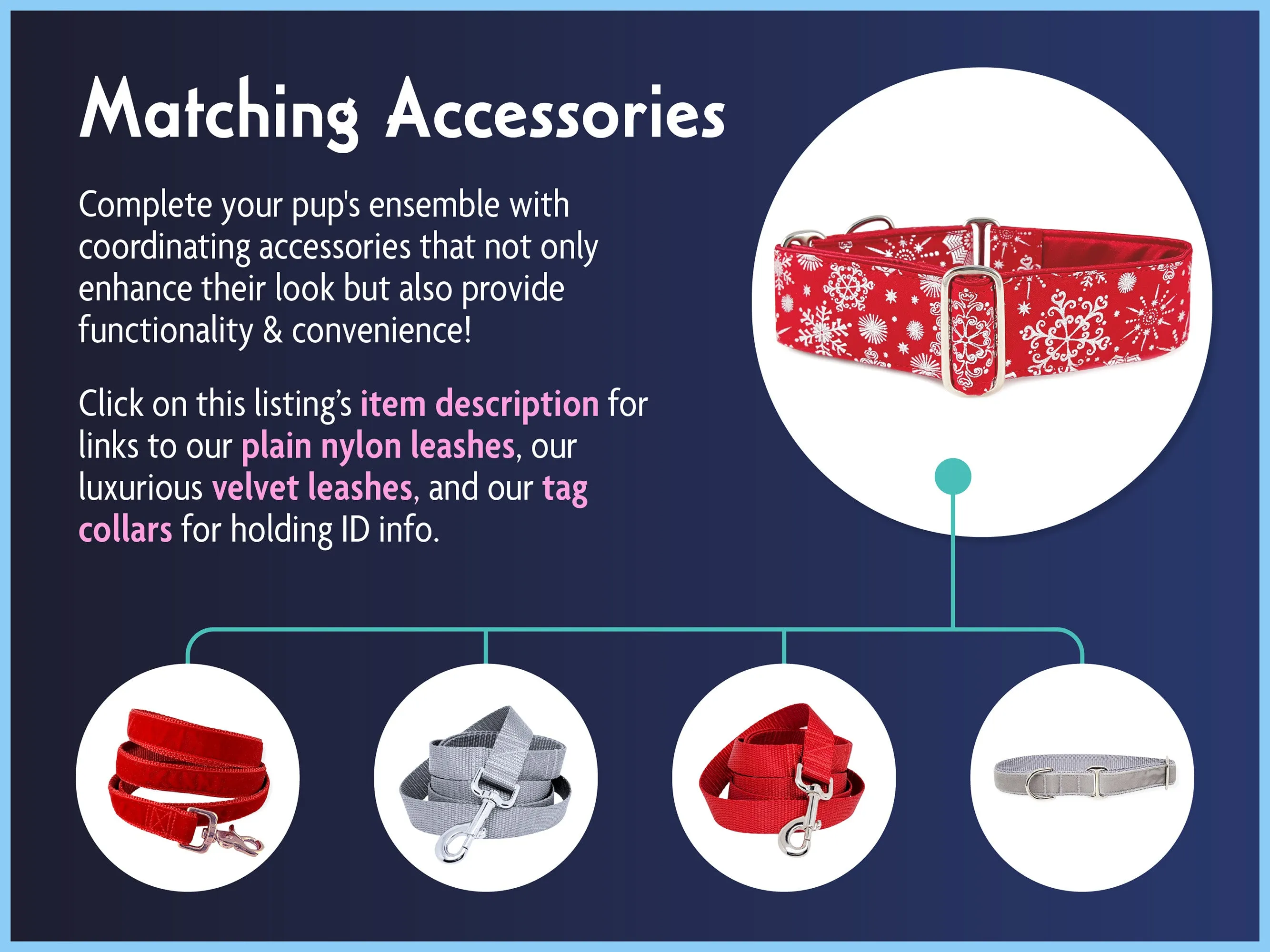 Snowflakes in Red - Martingale Dog Collar or Buckle Dog Collar - 2" Width