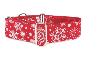 Snowflakes in Red - Martingale Dog Collar or Buckle Dog Collar - 2" Width
