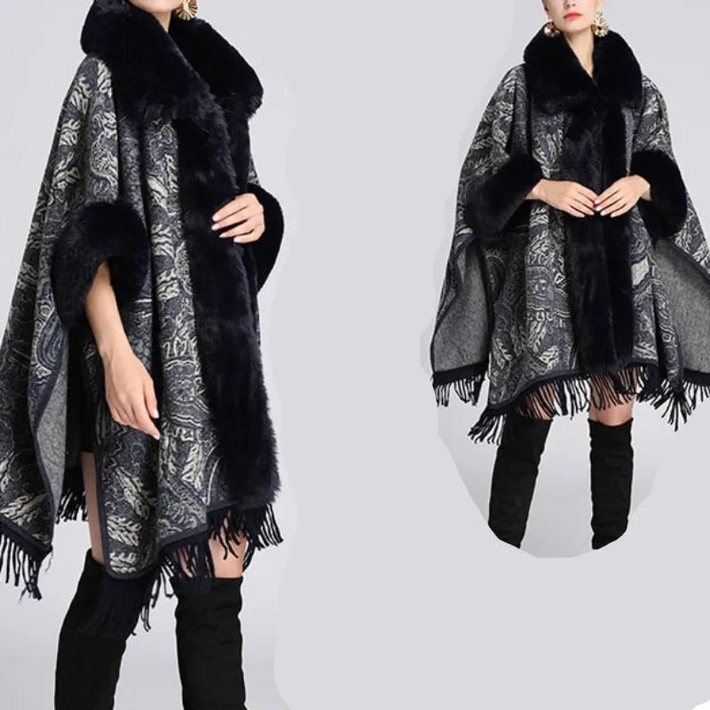 Soft Faux Fur Wool Blends Shawl Overcoat