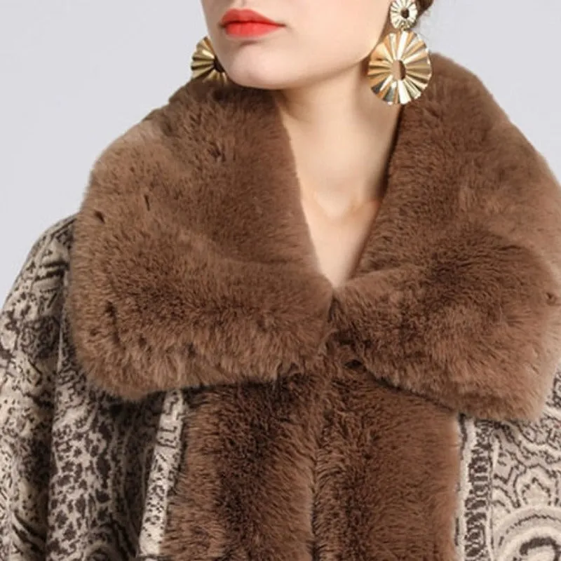 Soft Faux Fur Wool Blends Shawl Overcoat