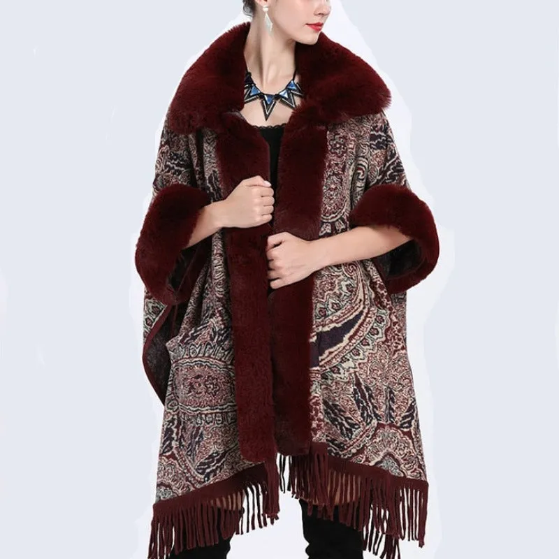 Soft Faux Fur Wool Blends Shawl Overcoat