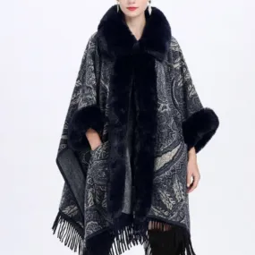 Soft Faux Fur Wool Blends Shawl Overcoat