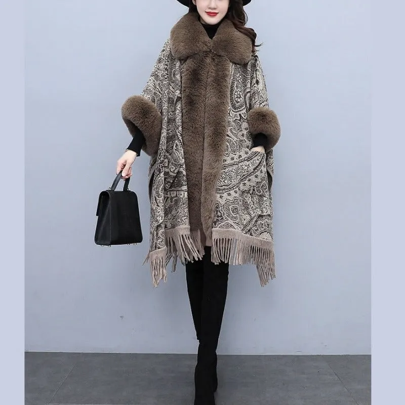 Soft Faux Fur Wool Blends Shawl Overcoat