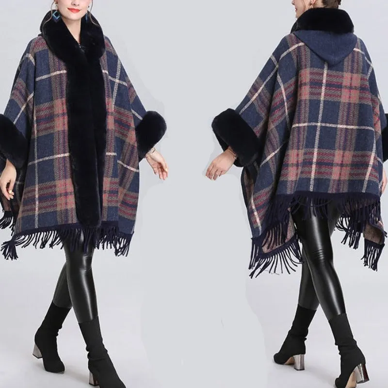 Soft Faux Fur Wool Blends Shawl Overcoat