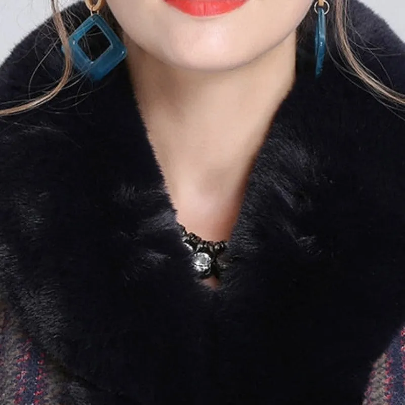 Soft Faux Fur Wool Blends Shawl Overcoat
