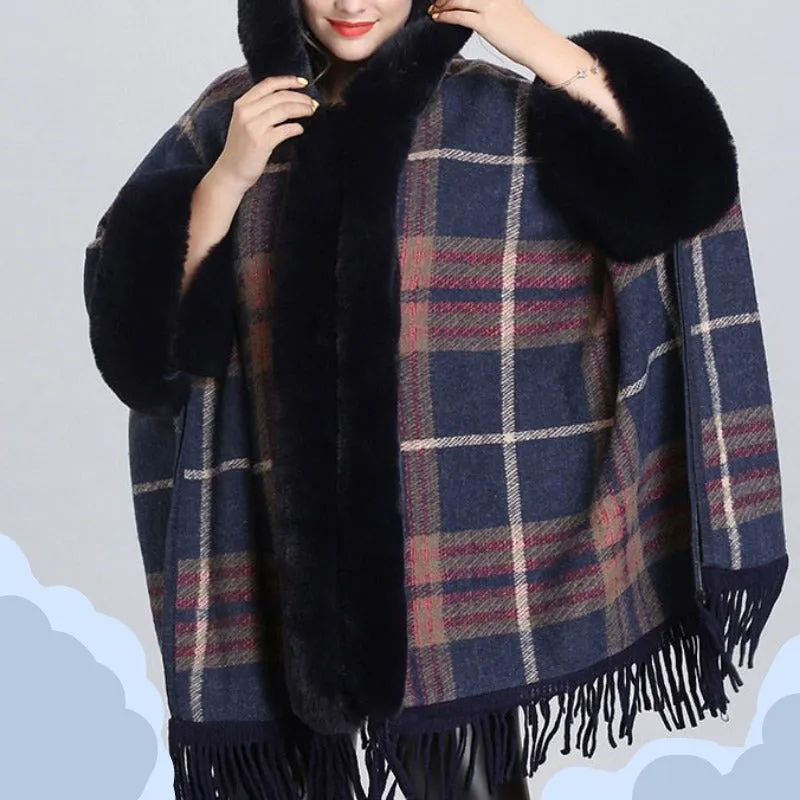 Soft Faux Fur Wool Blends Shawl Overcoat