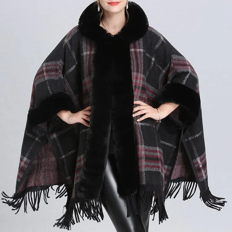 Soft Faux Fur Wool Blends Shawl Overcoat