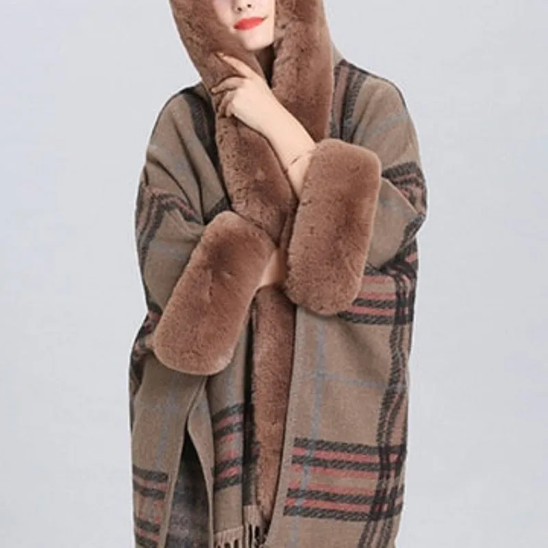 Soft Faux Fur Wool Blends Shawl Overcoat