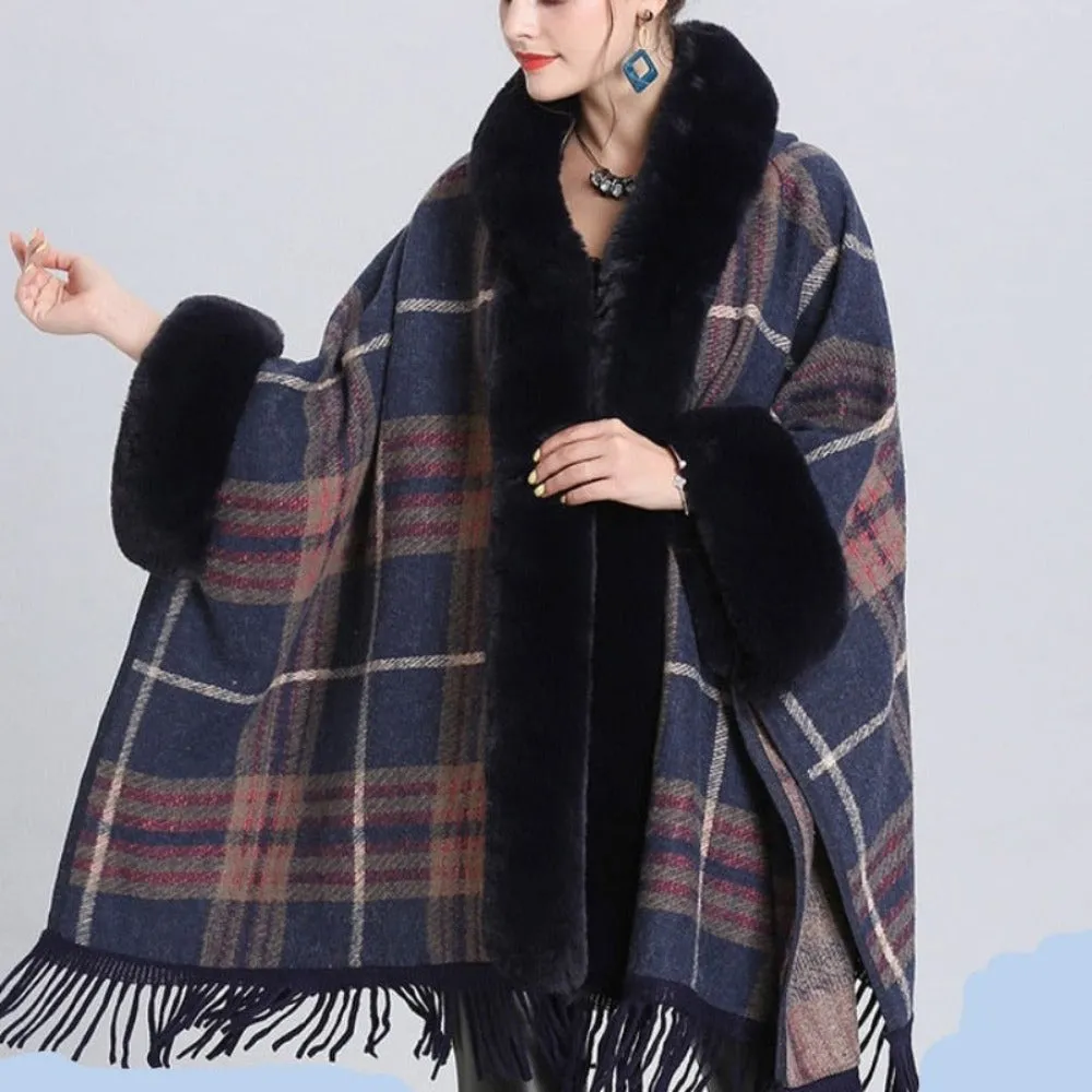 Soft Faux Fur Wool Blends Shawl Overcoat