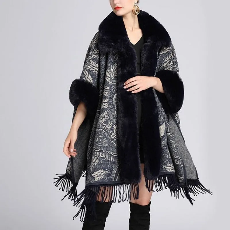 Soft Faux Fur Wool Blends Shawl Overcoat
