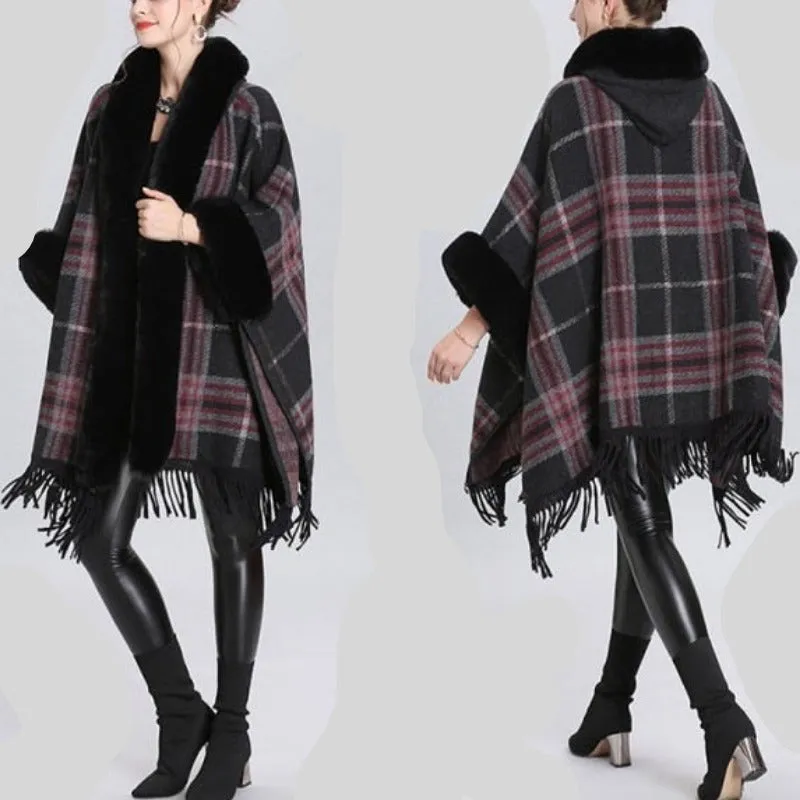 Soft Faux Fur Wool Blends Shawl Overcoat