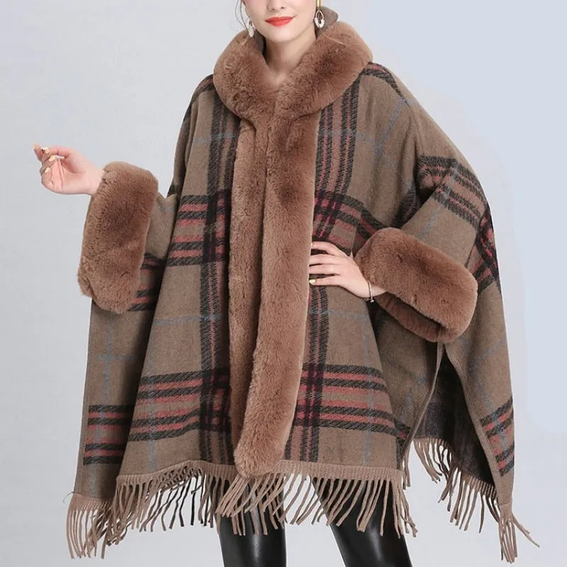 Soft Faux Fur Wool Blends Shawl Overcoat