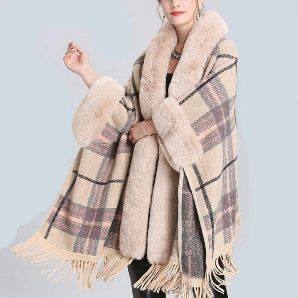 Soft Faux Fur Wool Blends Shawl Overcoat