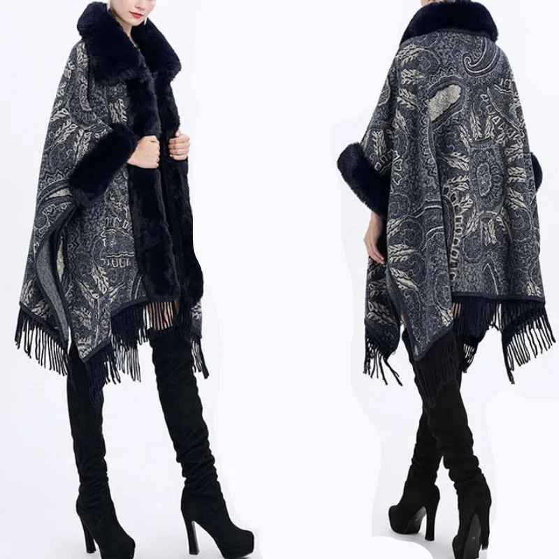 Soft Faux Fur Wool Blends Shawl Overcoat