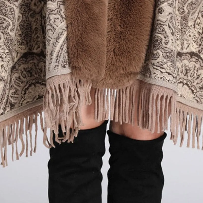 Soft Faux Fur Wool Blends Shawl Overcoat