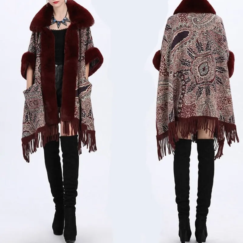 Soft Faux Fur Wool Blends Shawl Overcoat