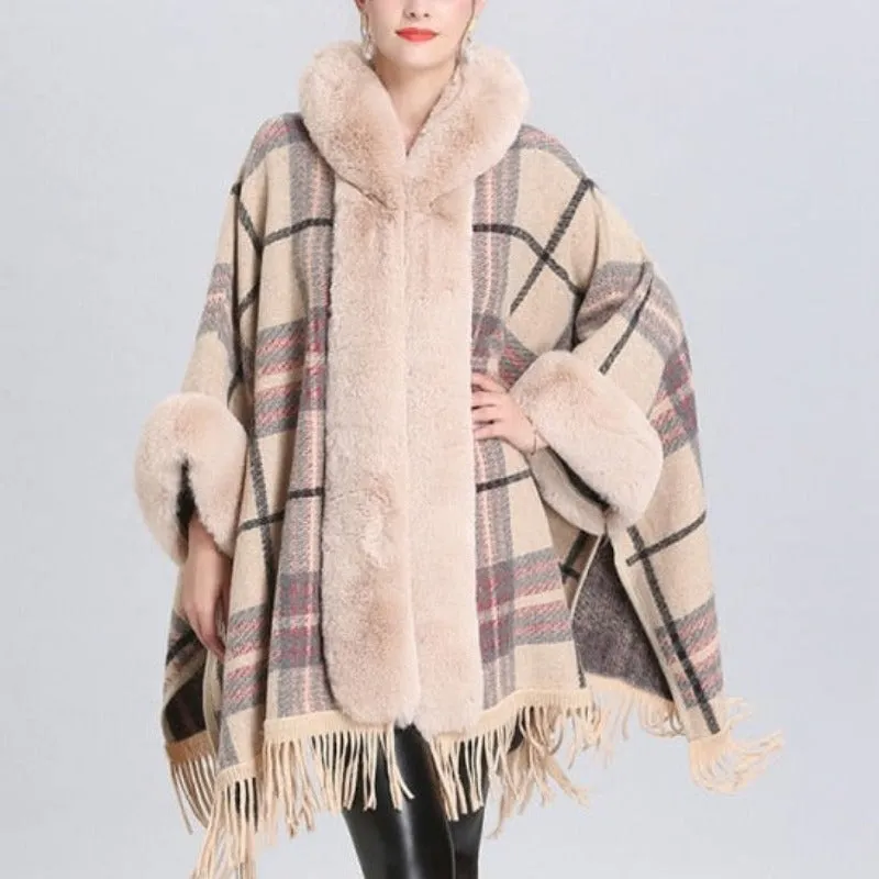 Soft Faux Fur Wool Blends Shawl Overcoat