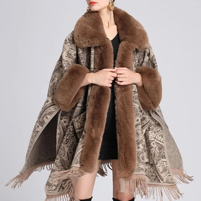 Soft Faux Fur Wool Blends Shawl Overcoat
