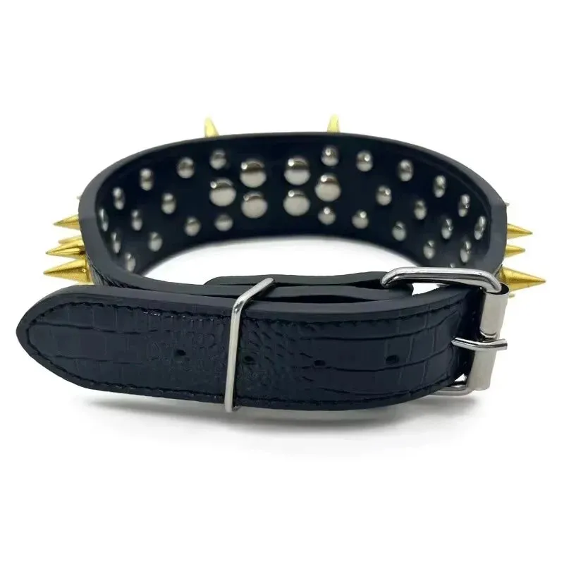 Spiked Dog Collar & Leash Set – Rivet Leather Adjustable for Outdoor Walking