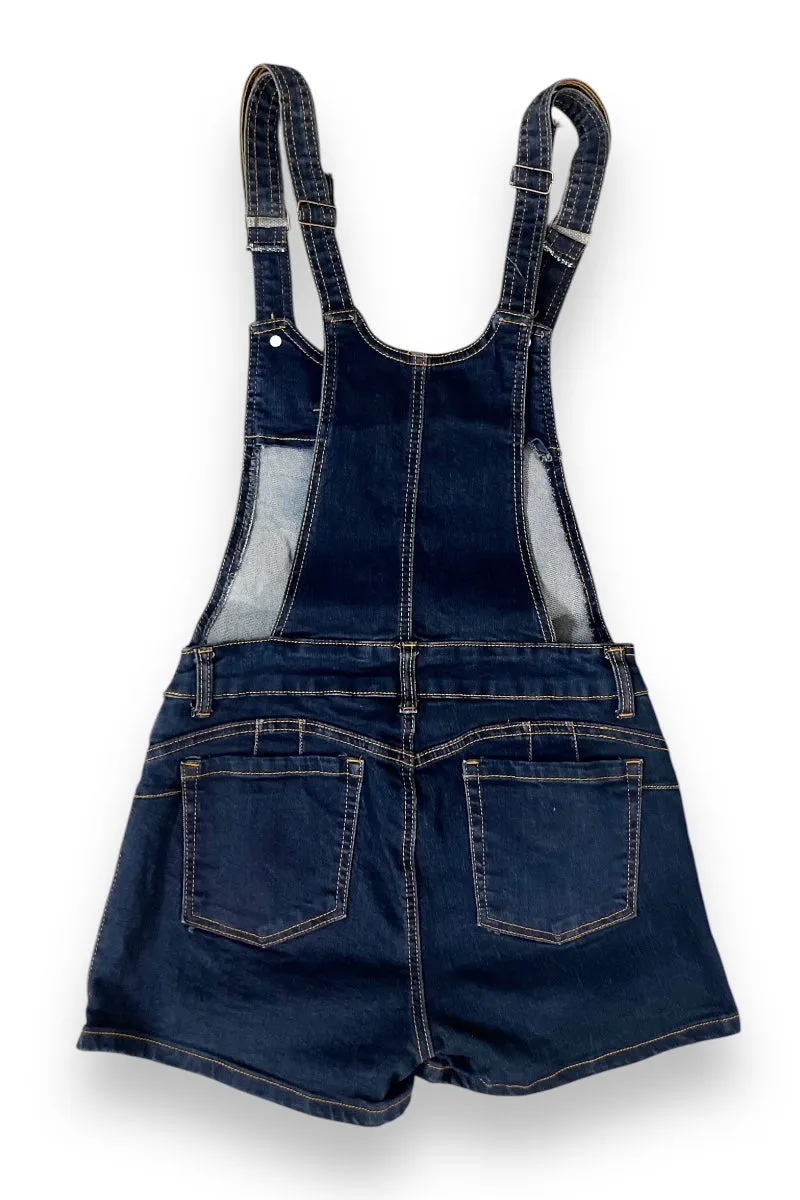 Striped Bib Overall Denim Shorts