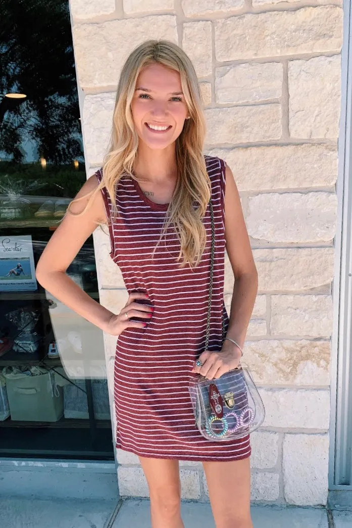 Striped Shirt Dress - Maroon