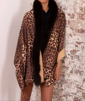 Stylish Wrap with Fox Fur Collar Trim | La Fiorentina