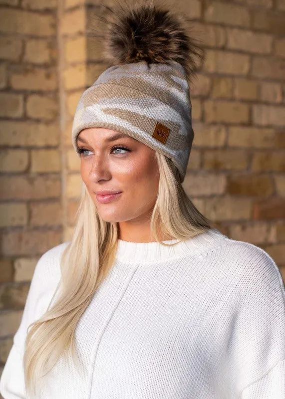 Tan/Grey Camo Pom Beanie