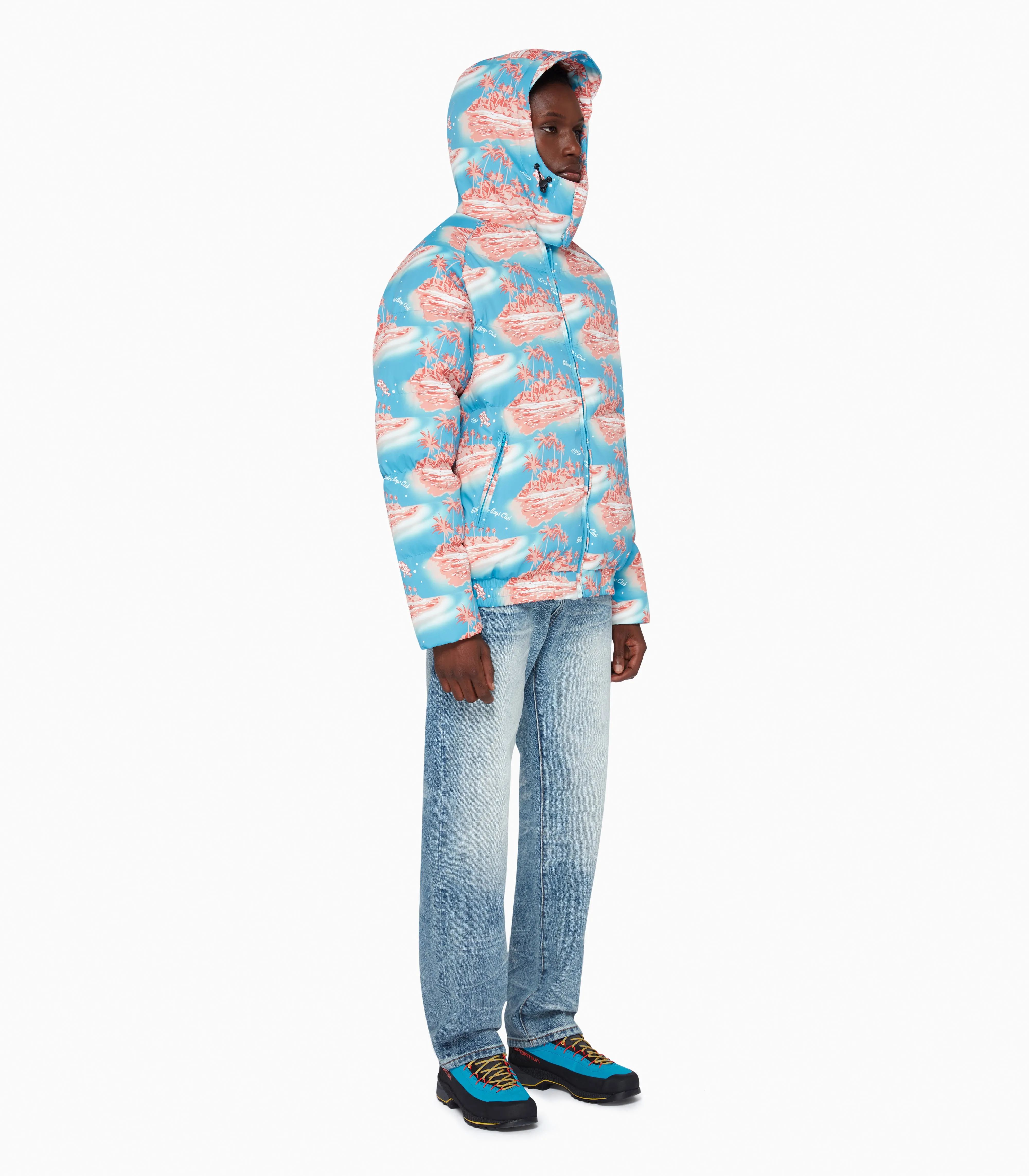 TROPICAL ISLAND PUFFER JACKET - BLUE