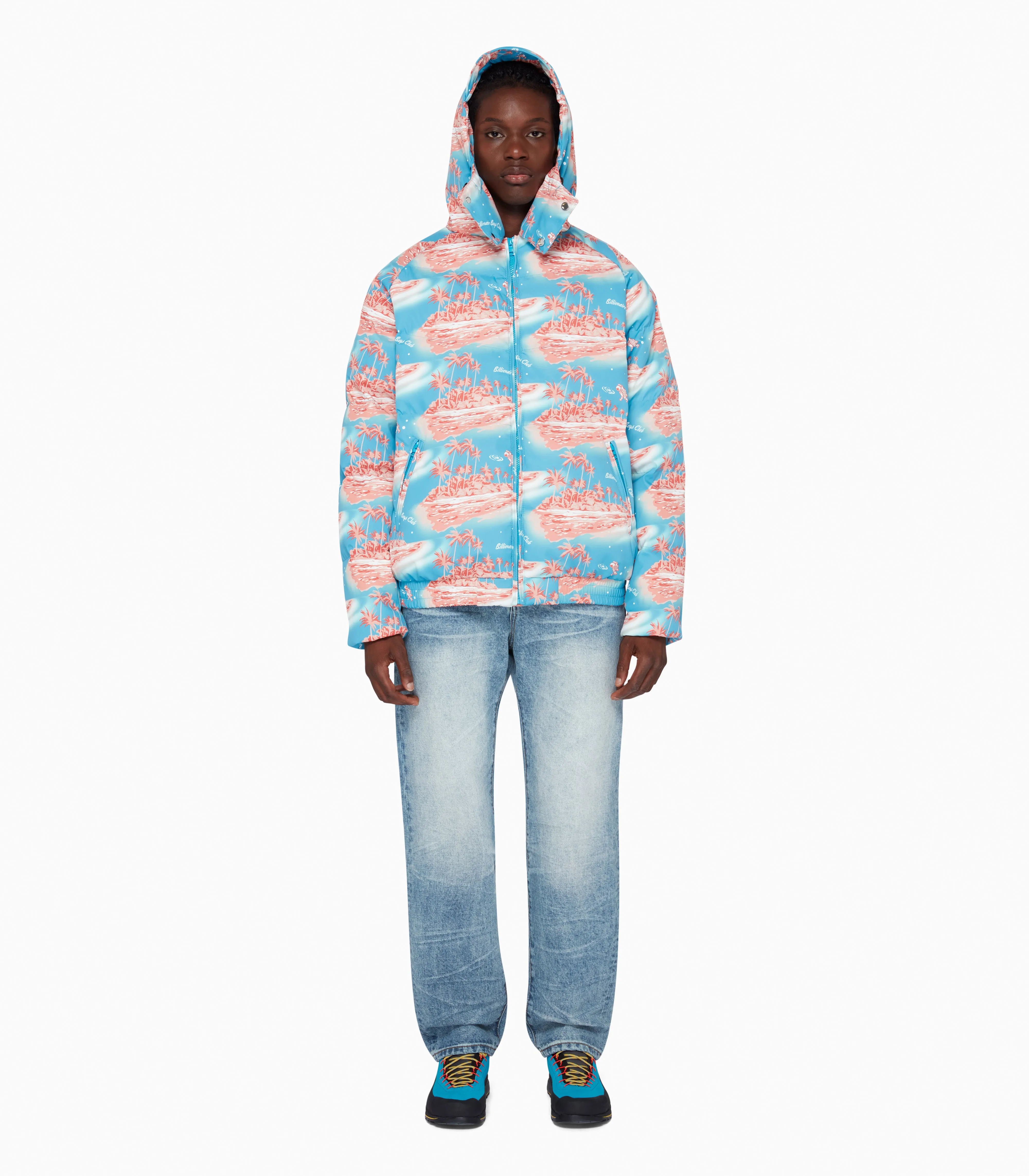TROPICAL ISLAND PUFFER JACKET - BLUE