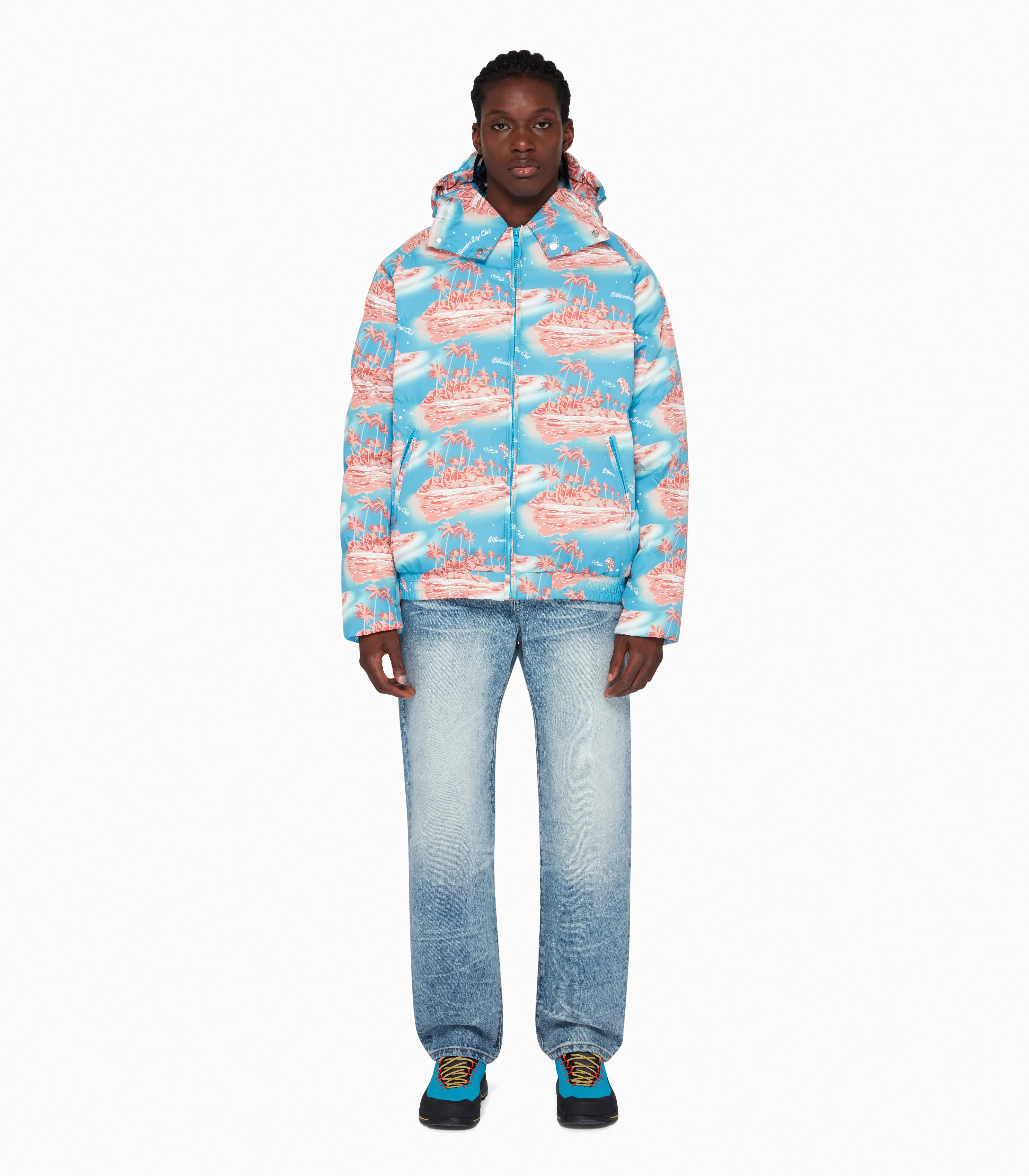 TROPICAL ISLAND PUFFER JACKET - BLUE