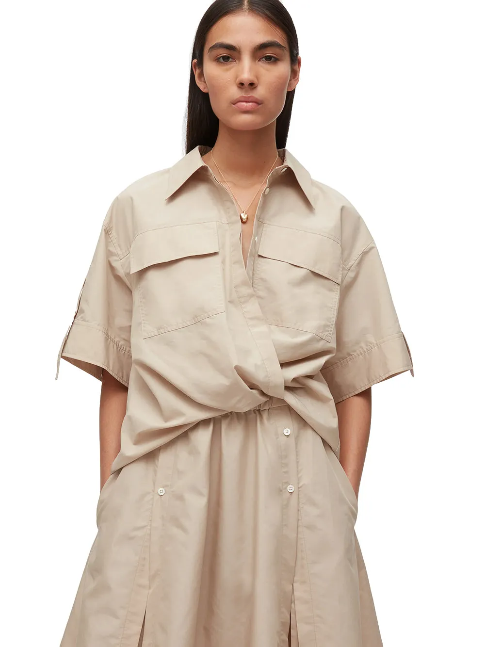 Tucked Front Shirt Dress (Khaki)