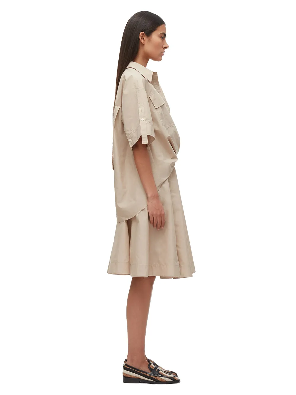 Tucked Front Shirt Dress (Khaki)