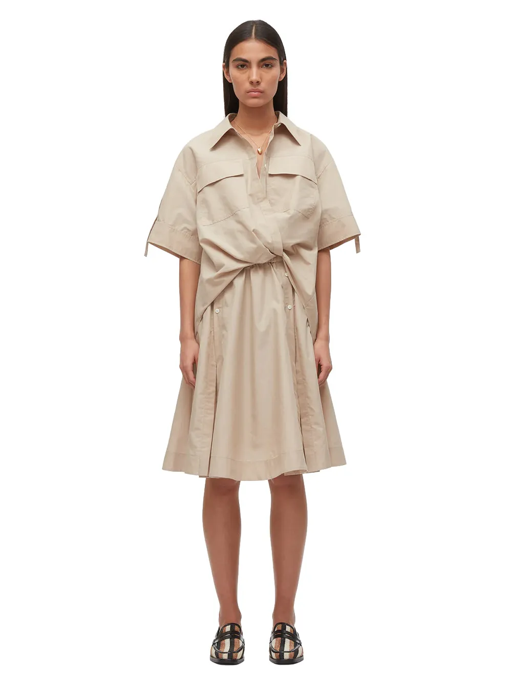 Tucked Front Shirt Dress (Khaki)