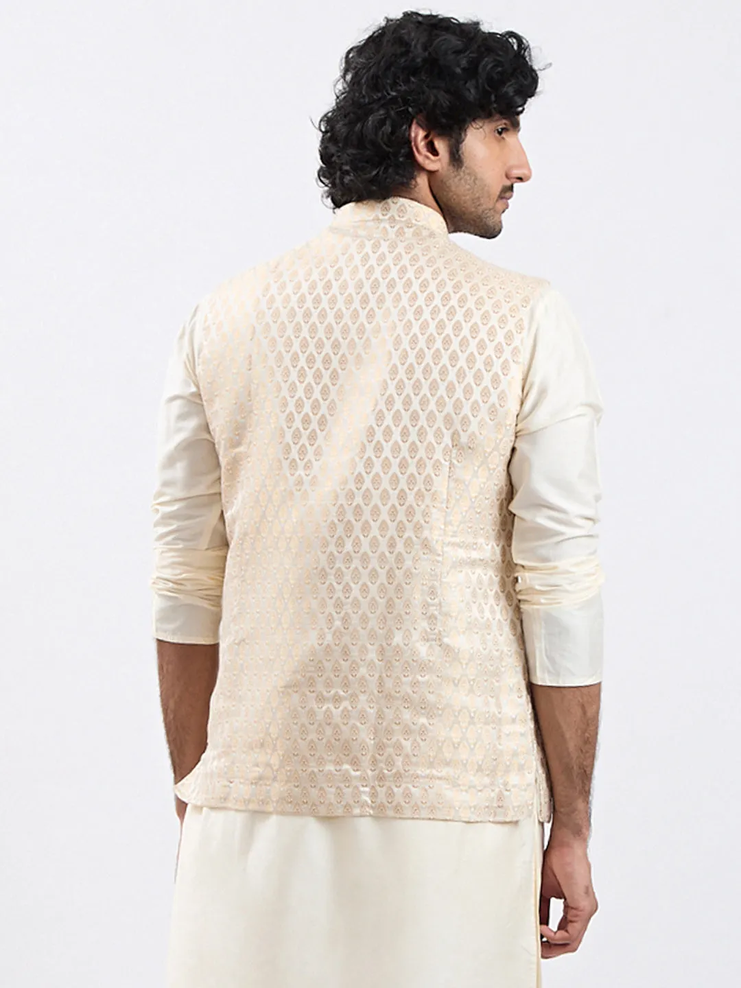 VASTRAMAY Men's Gold - Nehru Jacket,Kurta And Pyjama set for men.