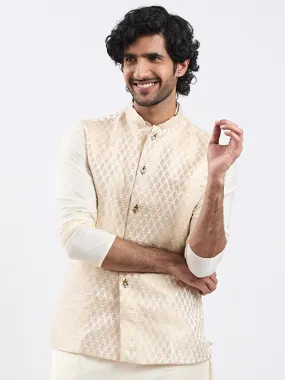 VASTRAMAY Men's Gold - Nehru Jacket,Kurta And Pyjama set for men.