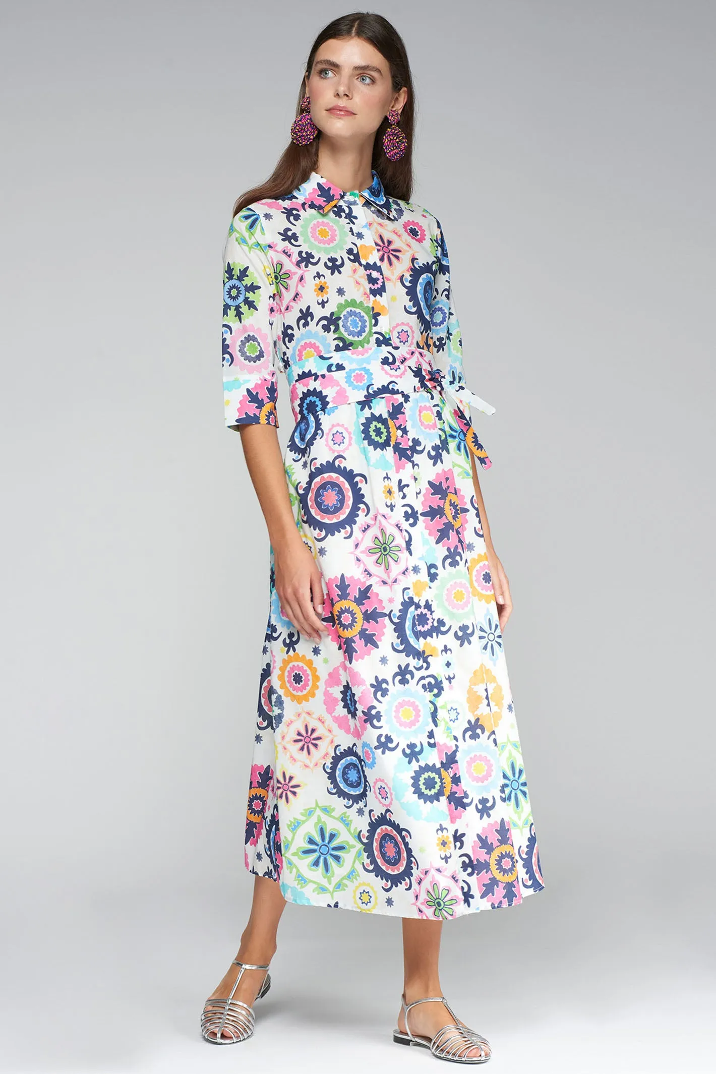 Vilagallo 32371 Multicolour Flower Print Shirt Dress