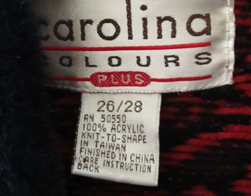 Vintage 1980s Chenille Cardigan Sweater Faux Fur Collar Sz 26/28 Red Black Free Shipping