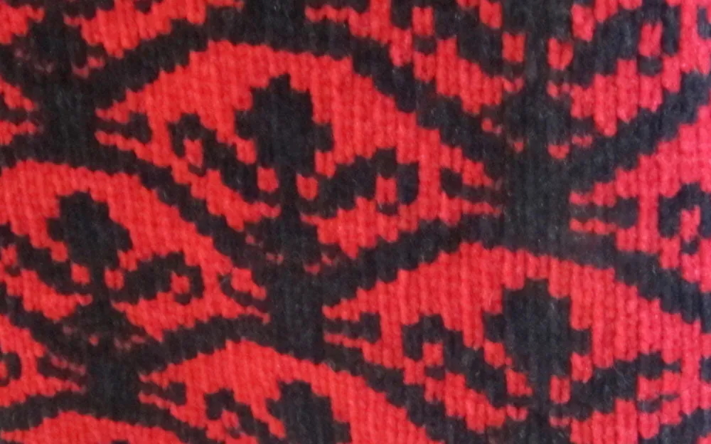 Vintage 1980s Chenille Cardigan Sweater Faux Fur Collar Sz 26/28 Red Black Free Shipping