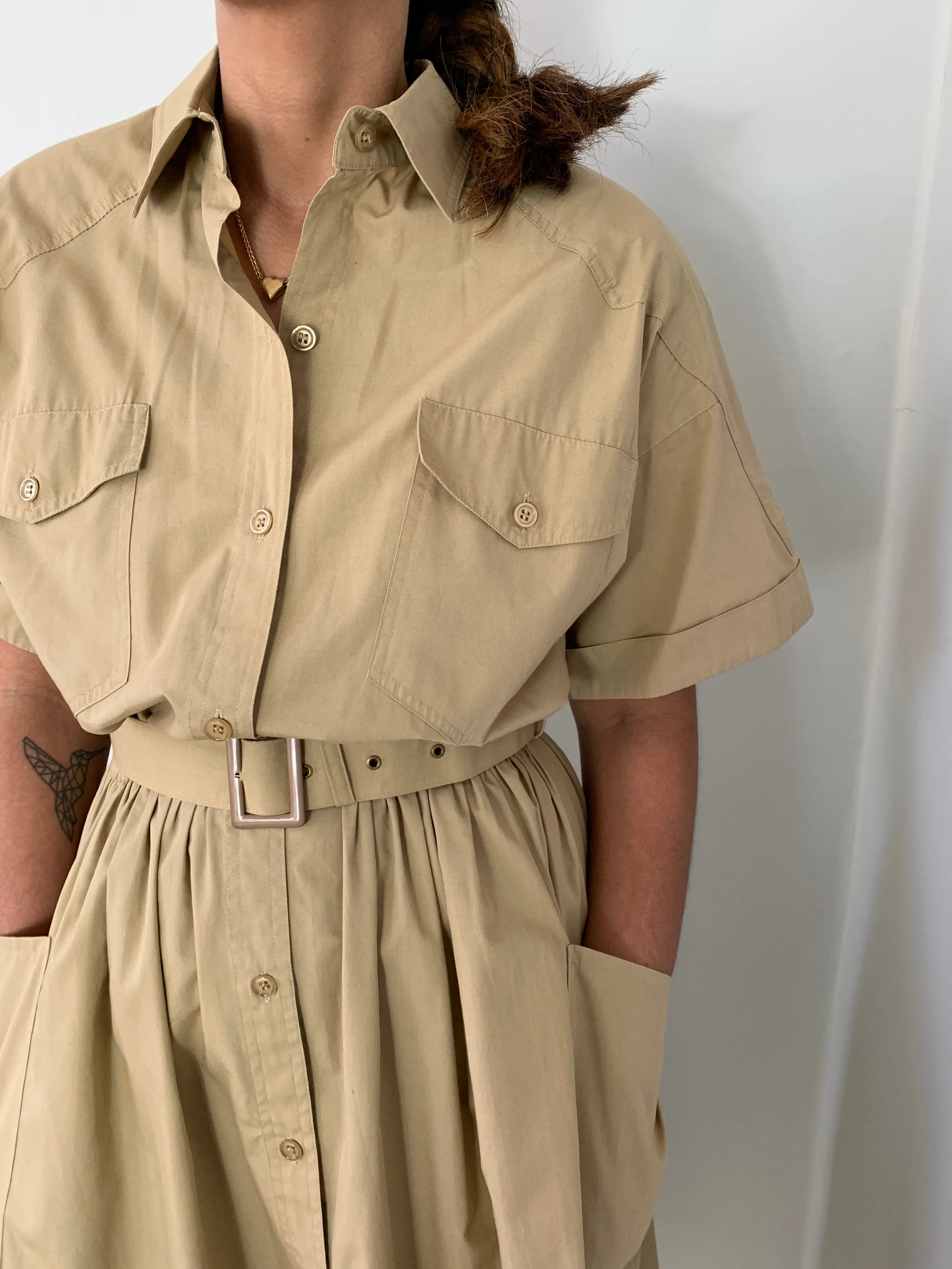 Vintage 1980's Utility cotton mix shirt dress