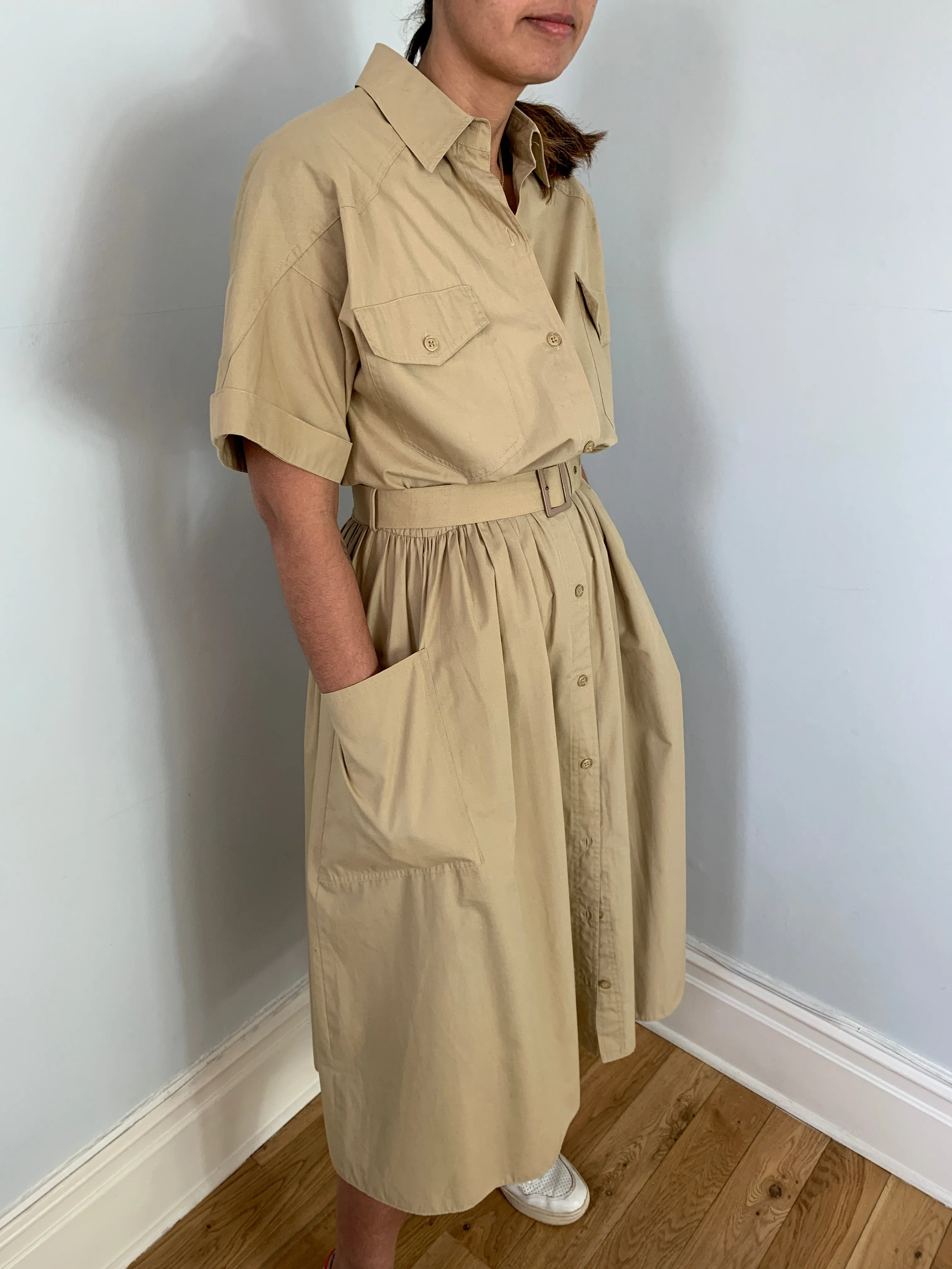 Vintage 1980's Utility cotton mix shirt dress