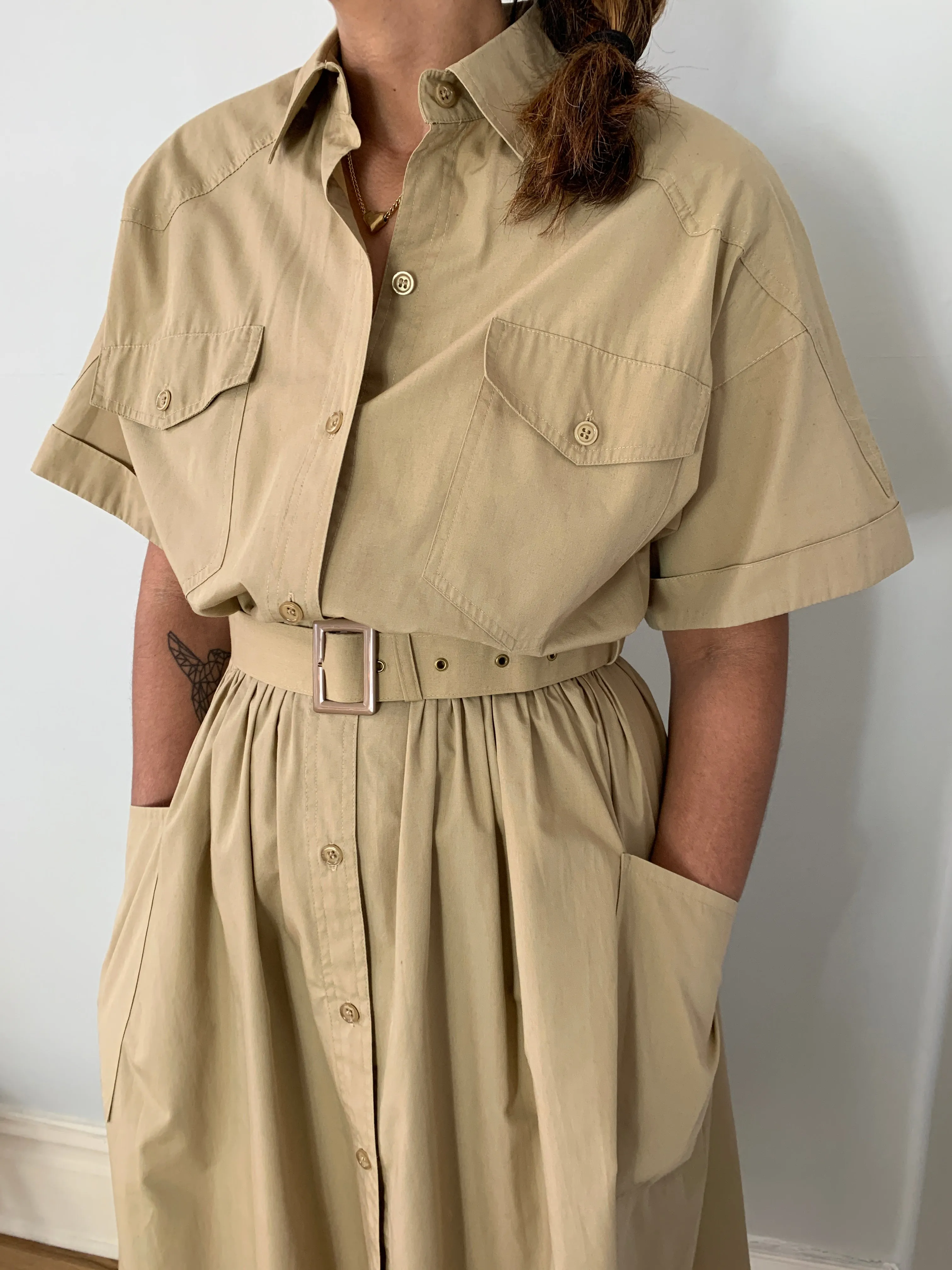 Vintage 1980's Utility cotton mix shirt dress
