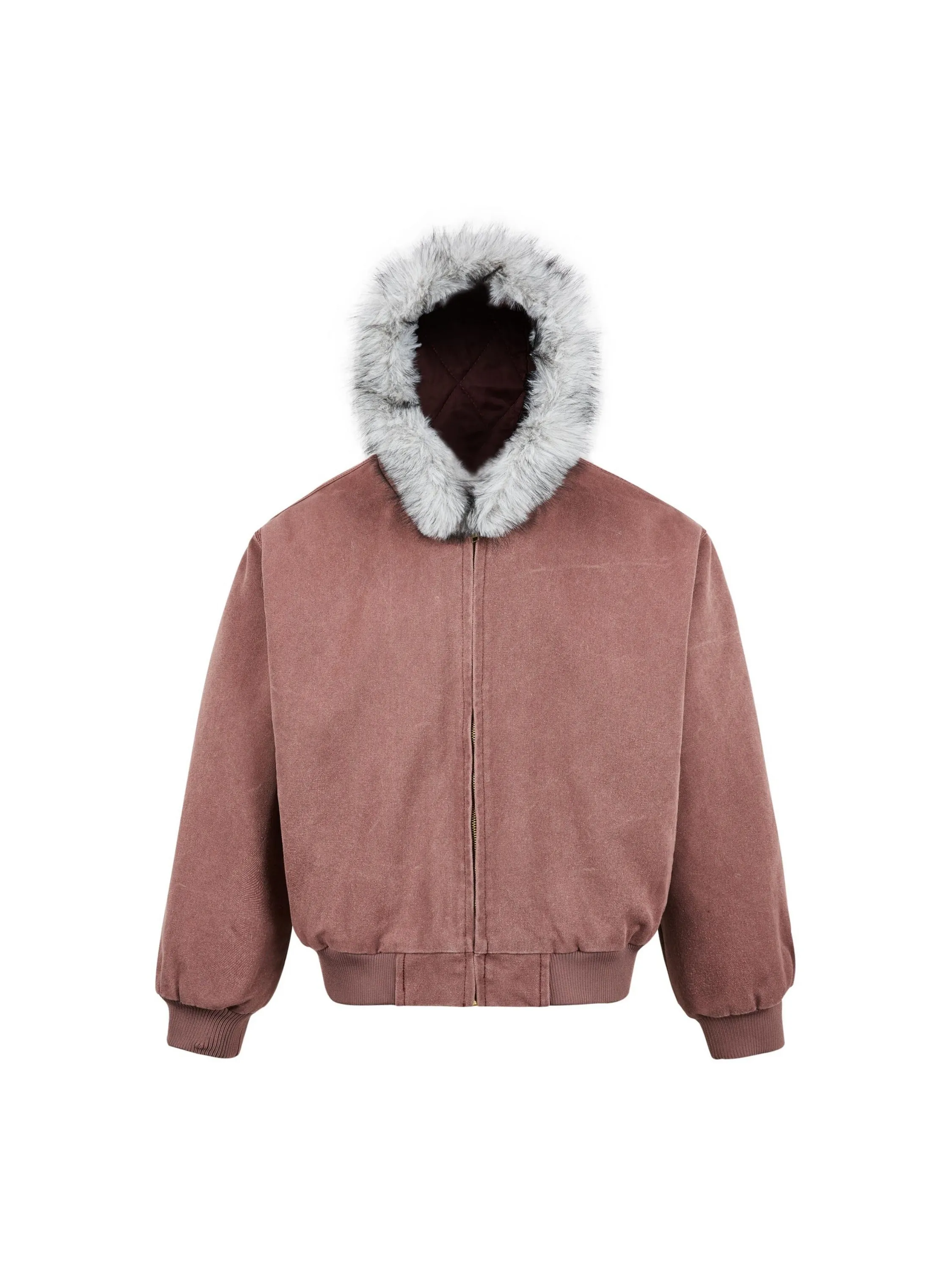 Vintage Washed Fur Collar Hooded Jacket
