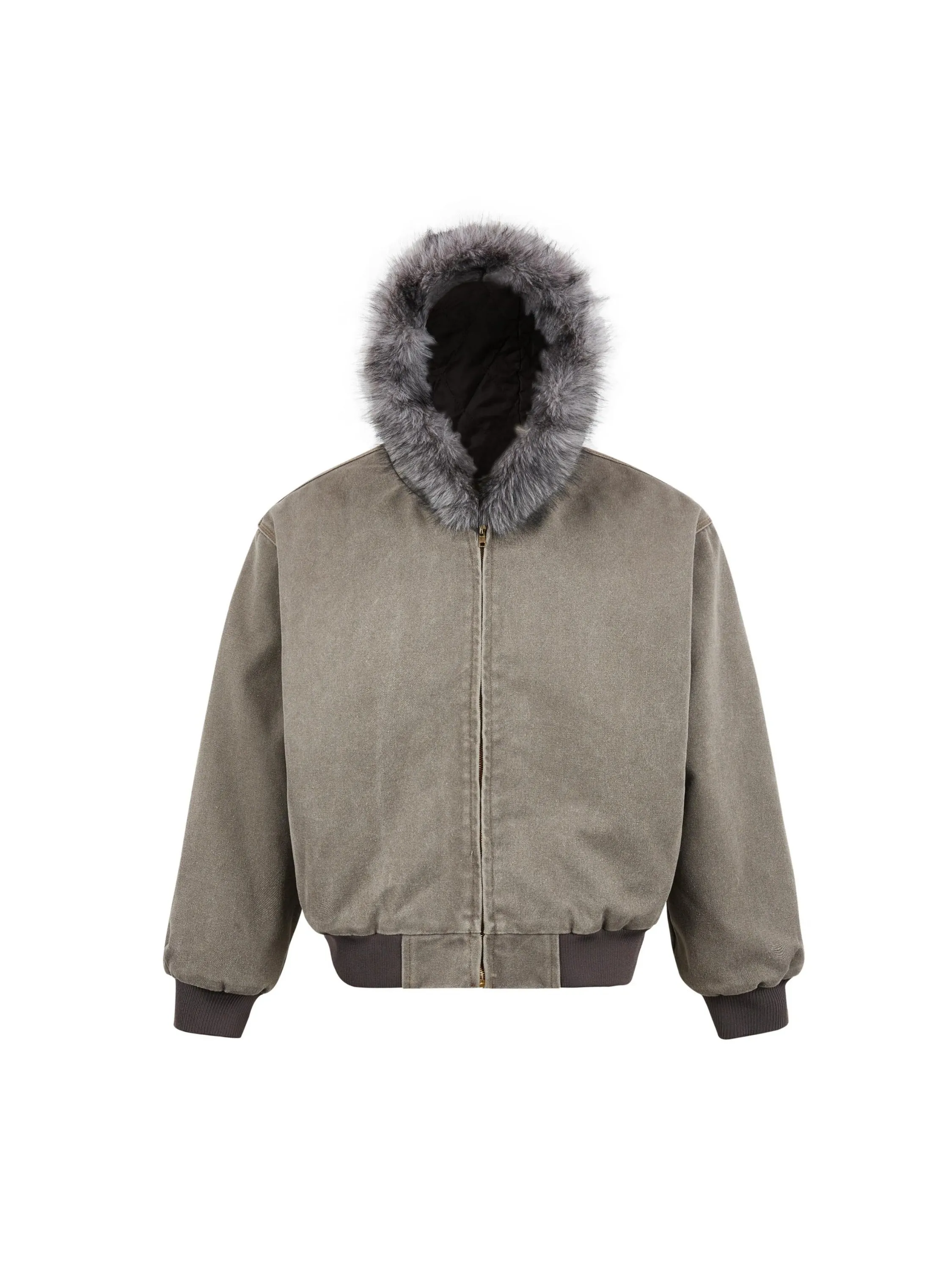 Vintage Washed Fur Collar Hooded Jacket