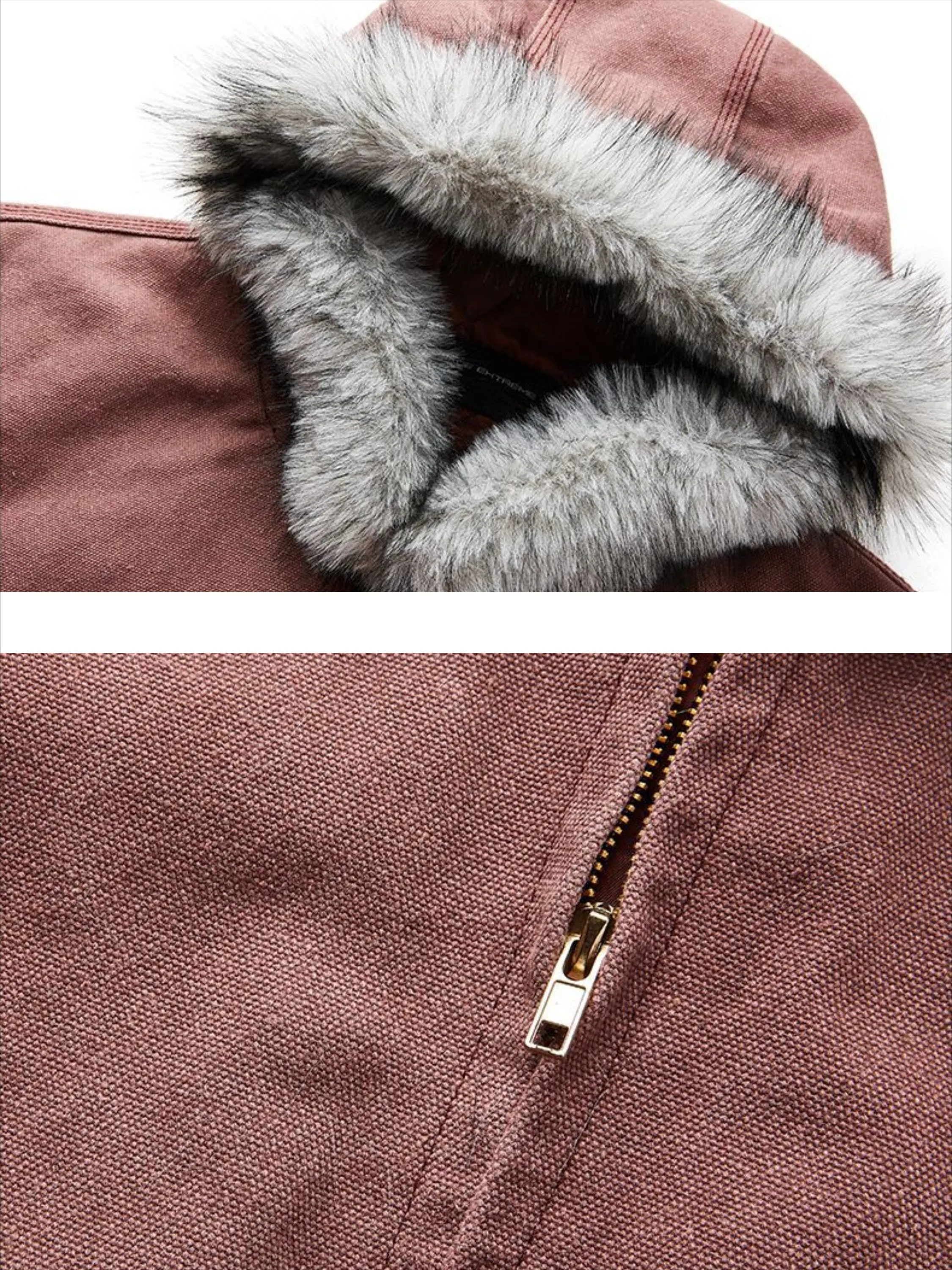 Vintage Washed Fur Collar Hooded Jacket