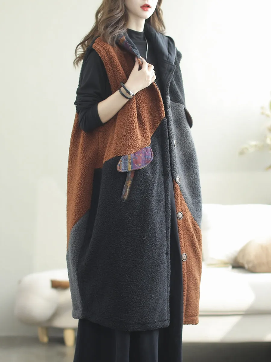 Women Autumn Casual Colorblock Hooded Vest Coat