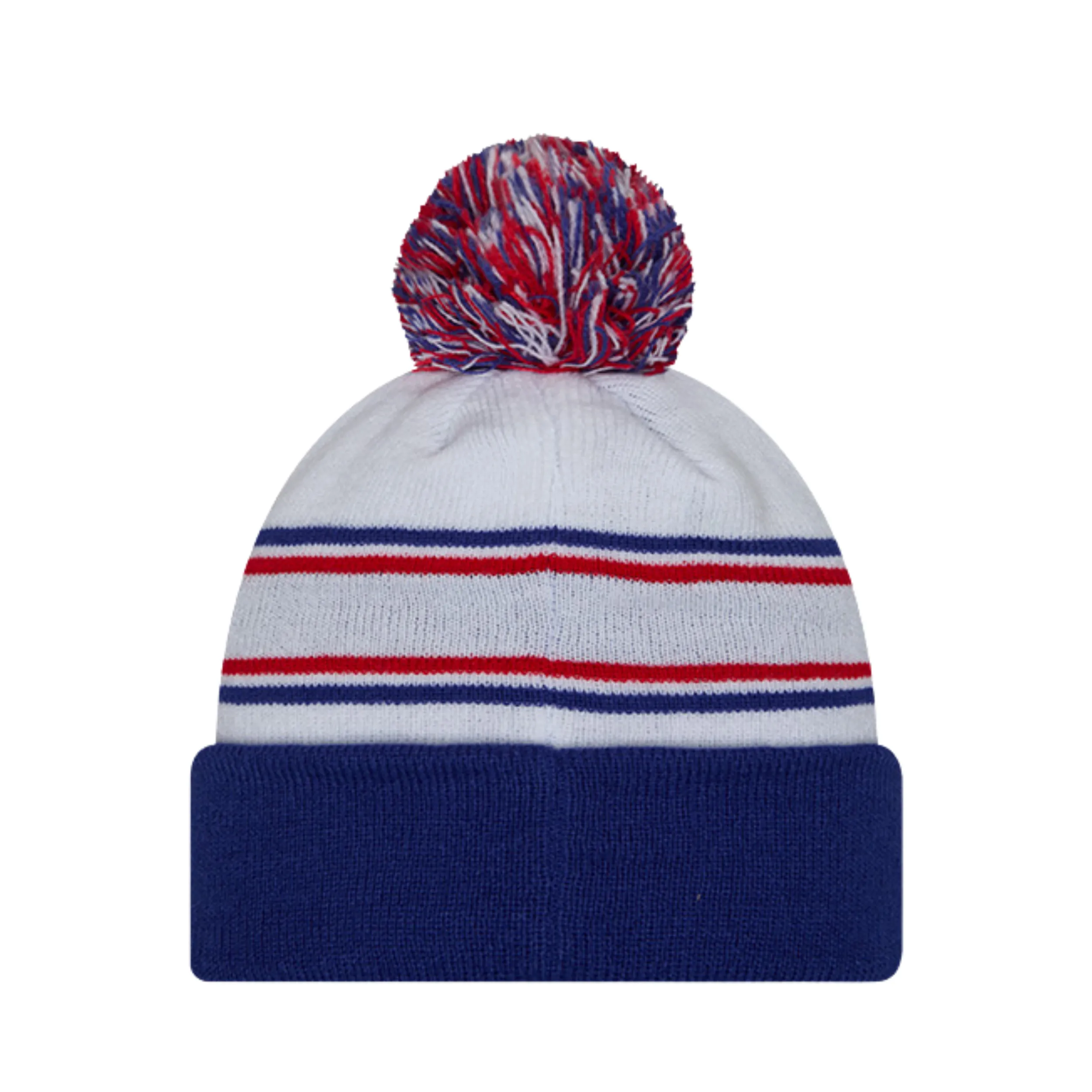 Youth New Era Bills White & Royal Knit Pom