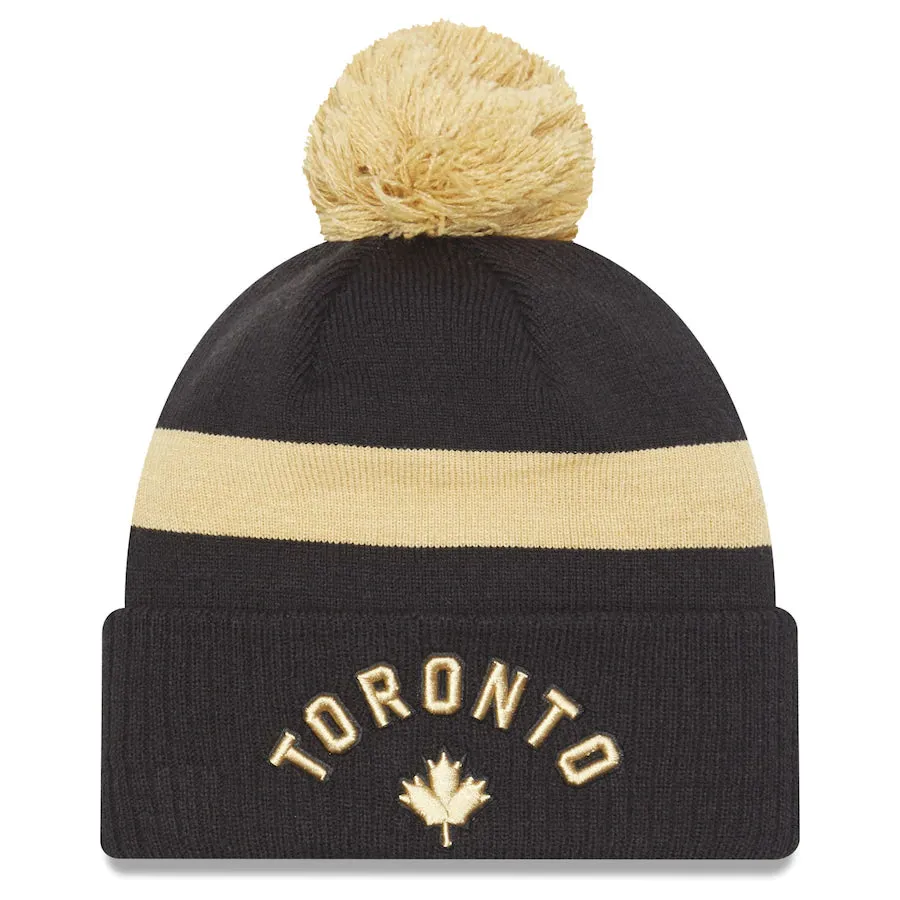 Youth Toronto Raptors New Era Black and Gold City Edition 2022-23 Pom Knit Toque