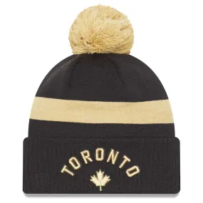 Youth Toronto Raptors New Era Black and Gold City Edition 2022-23 Pom Knit Toque